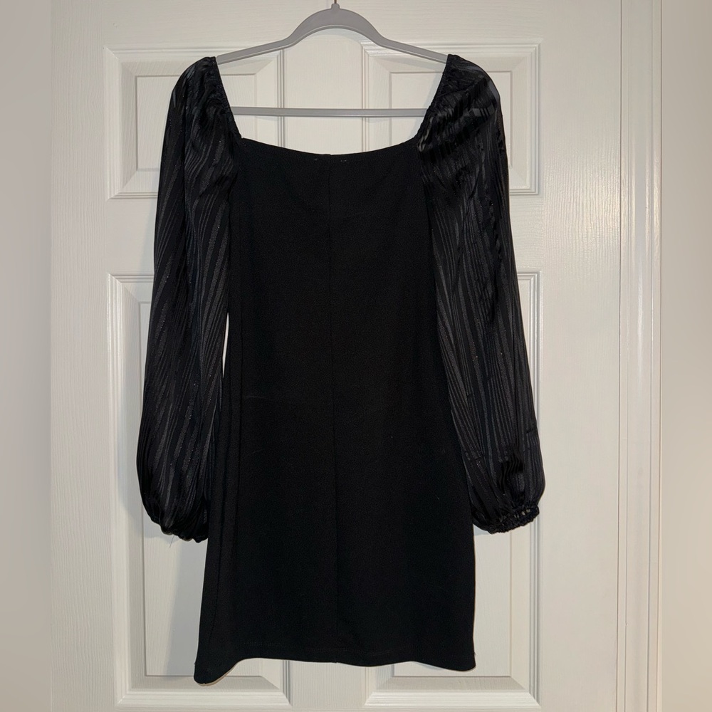 Love Squared Bodycon Black Dress with Sheer Sparkly Balloon Sleeves - Picture 4 of 4